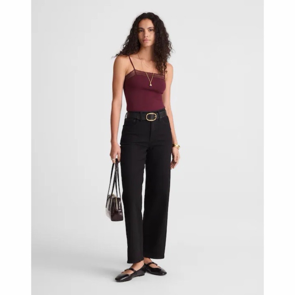 NWT! Madewell - Lace-Trim Square-Neck Tank - Dark Pomegranate - Size Small